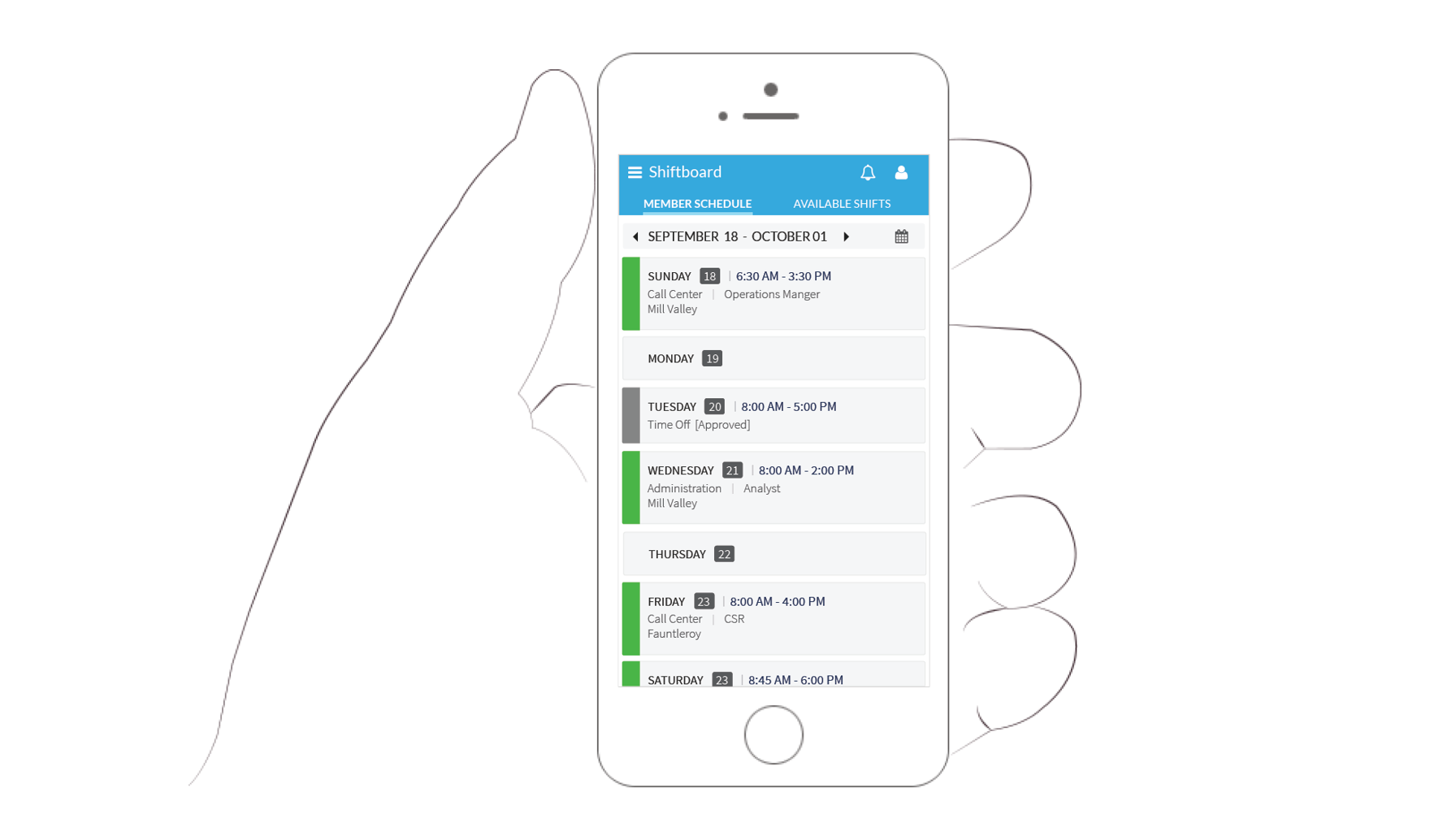 Mobile view of schedule